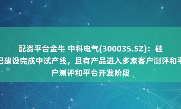 配资平台金牛 中科电气(300035.SZ)：硅碳负极材料已建设完成中试产线，且有产品进入多家客户测评和平台开发阶段